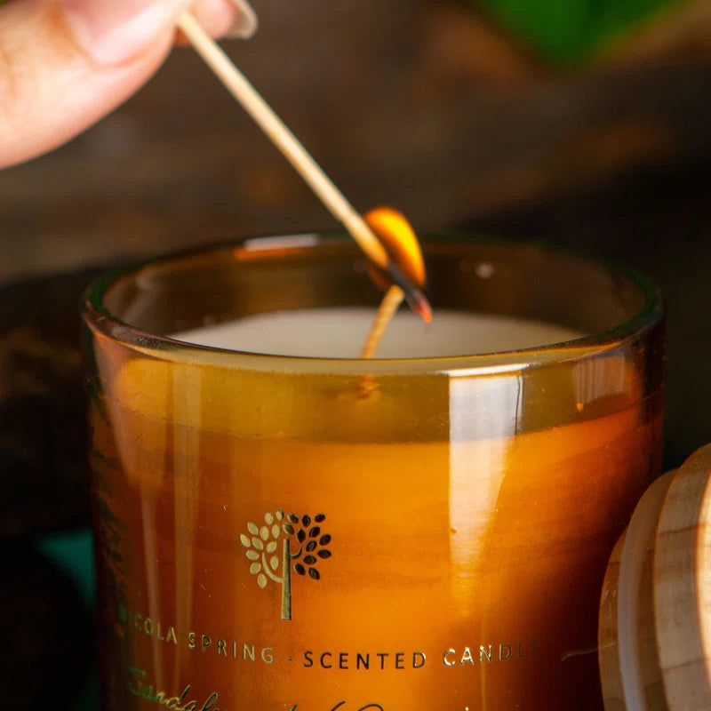 Sandalwood & Jasmine Scented Jar Candle with Glass Holder