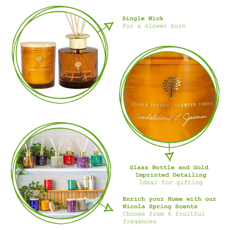 Sandalwood & Jasmine Scented Jar Candle with Glass Holder