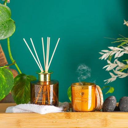 Sandalwood & Jasmine Scented Jar Candle with Glass Holder
