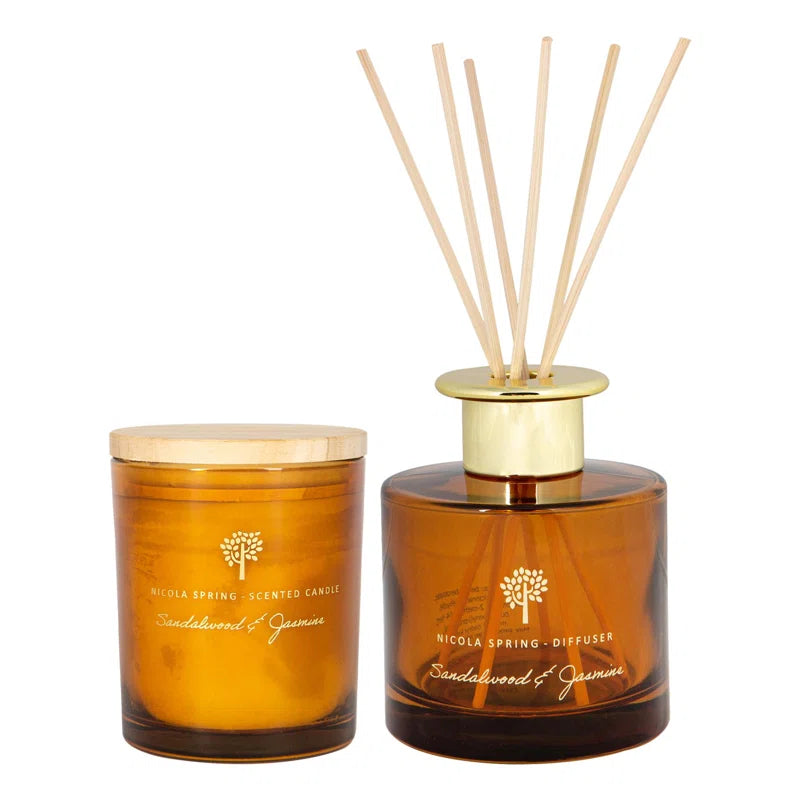 Sandalwood & Jasmine Scented Jar Candle with Glass Holder