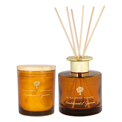 Sandalwood & Jasmine Scented Jar Candle with Glass Holder